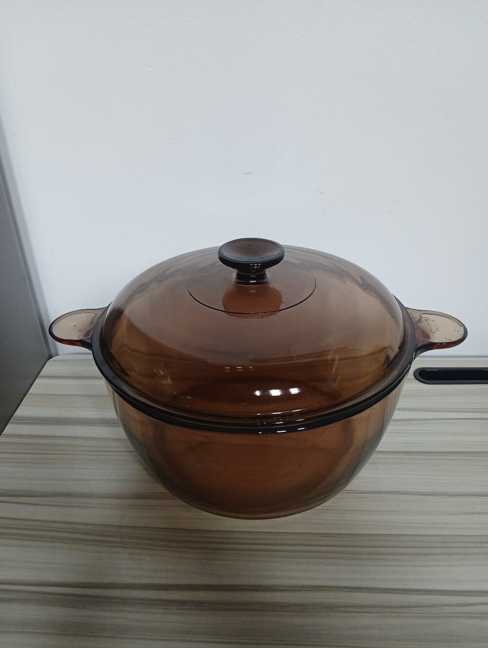 Vtg Corning Vision Amber Glass 5Q 4.5 L Dutch Oven Stock Pot With Lid France